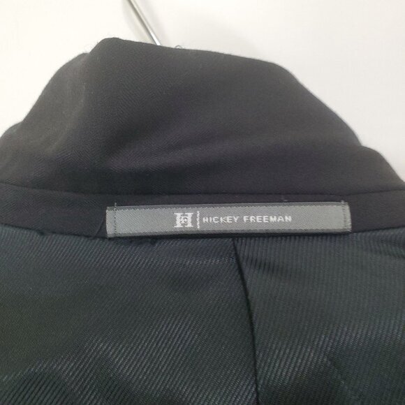 HICKEY FREEMAN Mens Sport Coat SZ 40R 100% Wool 2 Button Black Stripe Lined Vent - Picture 13 of 13